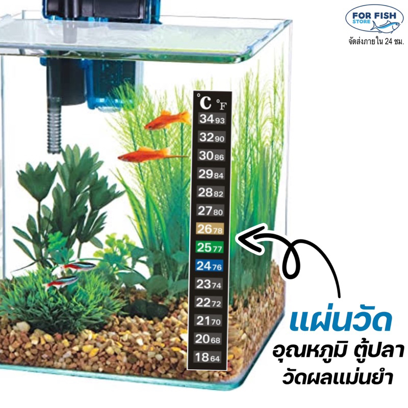 สติกเกอร์แผ่นวัดอุณหภูมิน้ำ ตู้ปลา อ่างปลา Thermometer Strip  เทอร์โมมิเตอร์ แบบสติกเกอร์ วัดอุณหภูมิแปะตู้ปลา