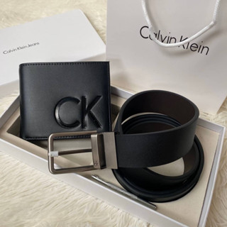 Cal//vin Klein Leather Belt &amp; Wallet Set Code:B3D09050366 แบรนด์แท้ 100% งาน Outlet