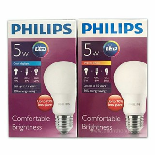 Philips หลอดแอลอีดี หลอดไฟฟิลิปส์ LED Blub 5W E27 แสงขาว Daylight HILUMAN