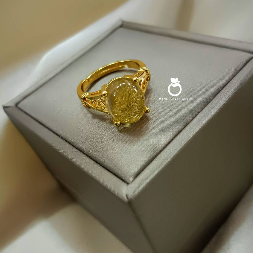 แหวนหินไหมทอง u0640 "รุ่นฟรีไซส์" หนัก 1 สลึง มินิมอล งานเกาหลี ไมครอน ชุบทอง หุ้มทอง แฟชั่น ทองสวย ใส่ออกงาน