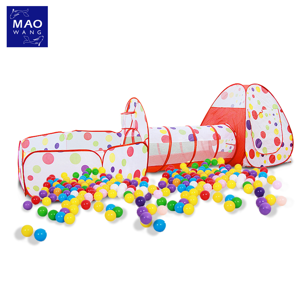 MAO เต็นท์อุโมงค์ 3 in 1 มีสระลูกบอล บ้านบอลสำหรับเด็ก พร้อมห่วงบาสเกตบอล