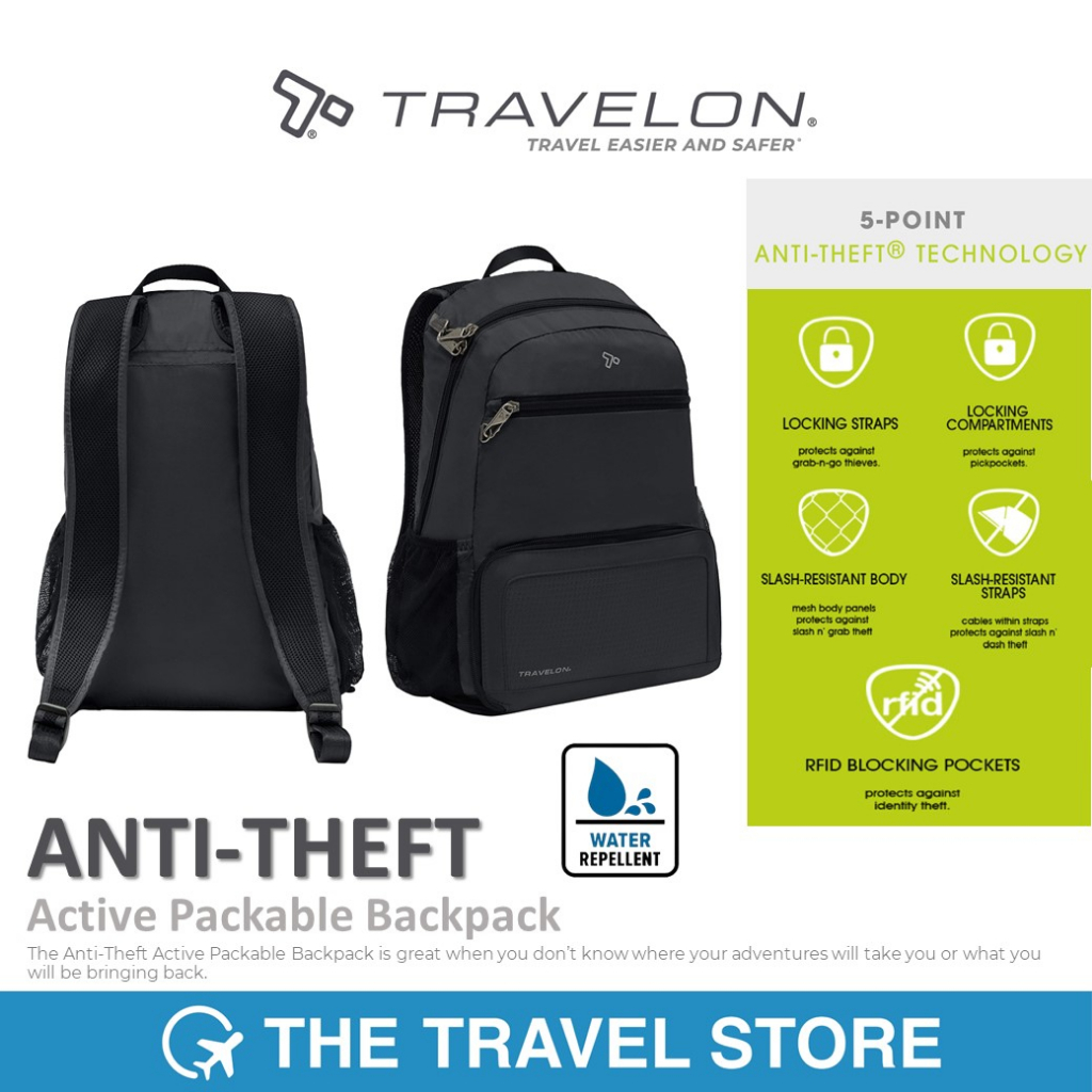 TRAVELON Anti-Theft Active Packable Backpack (43207) กระเป๋าเป้ สะพายหลัง