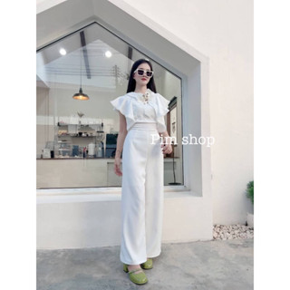 จั้มขายาว คอปกแขนระบาย