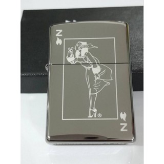 ZIPPO 49797  WINDY DESIGN  BLACK ICE LASER ENGRAVE   ผิวแบล็คไอร์   ลายแบบเลเซอร รูปวินดี้  ของใหม่ไม่ผ่านการใช้งาน