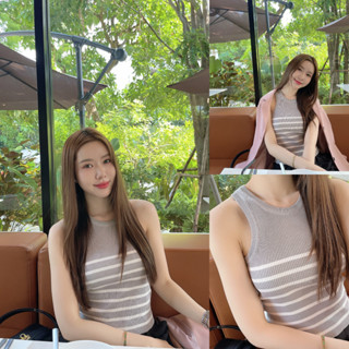 เทา/ชมพูม่วง/เขียว SLYQ EMMIE STRIPE SLEEVELESS KNIT TOP เสื…