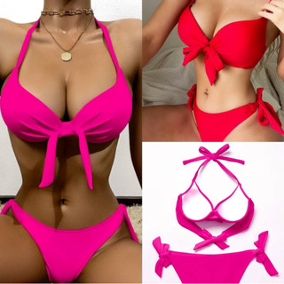 bikini โครงดันทรง สีแดง ชมพู รุ่นผูก แซ่บมาก ไซร์S พร้อมส่ง‼️