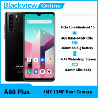 Blackview A80 Plus 6.49 NFC 4GB+64GB Smartphone Android 10 MT6762D Octa Core 13MP Quad Camera 4680mAh 8.8mm 4G  Mobile