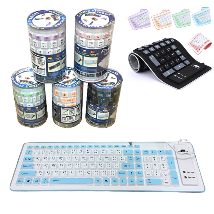 ✅คีย์บอร์ดยาง Keyboard Flexible Silicone USB Roll Up Waterproof Silent 103 Keys for Laptop ม้วนเก็บได้ กันน้ำพกพาสะดวก