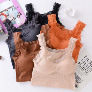 Girlybra เสื้อกล้าม สปอร์บราตัวยาว แต่งลูกไม้ 32-38 ฟรีไซส์ ใส่สบายมาก มีฟองน้ำหนานุ่ม ถอดได้ เสื้อผ้าผู้หญิง