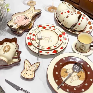จาน-ชามเซรามิก คอลเล็คชั่น Vintage Bunny เซรามิกลายน้อนกระต่ายสุดน่ารัก วินเทจ🤎ของขวัญขึ้นบ้านใหม่ แต่งงาน🐰|Lassiedecor