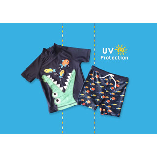 ✅ [6-9M] Next 2 Pcs Crocodile Swim Set UV Protection ชุดว่ายน้ำ  2 ชิ้น ลายจระเข้ ป้องกันแสงแดด