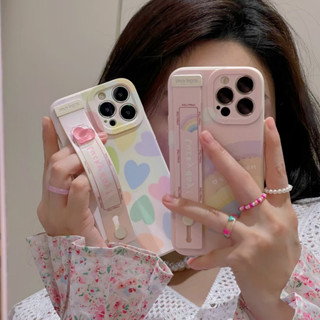 💖New 💖iPhone 14 13 12 11 Pro Max เคส for เคสไอโฟน11 บางเบาพกพาง่าย  สี สายรัดข้อมือ รุ้ง Case