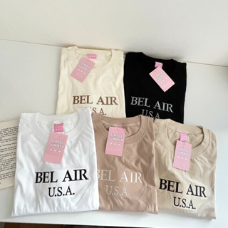 เสื้อโอเวอร์ไซส์ เสื้อปัก BEL AIR U.S.A. เสื้อยืด ผ้าคอนตอนแท้ ตัดเย็บในไทย