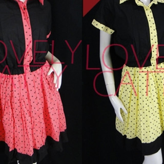 Sale++ (อก37) D4451 Dressทองย้อยผ้าป่านตัวเสื้อสีพื้น ปกเสื้อ+ปลายแขน+กระโปรงลายนกทองย้อย ติดกระดุมผ่าหน้าซ่อน เอวยางยืด