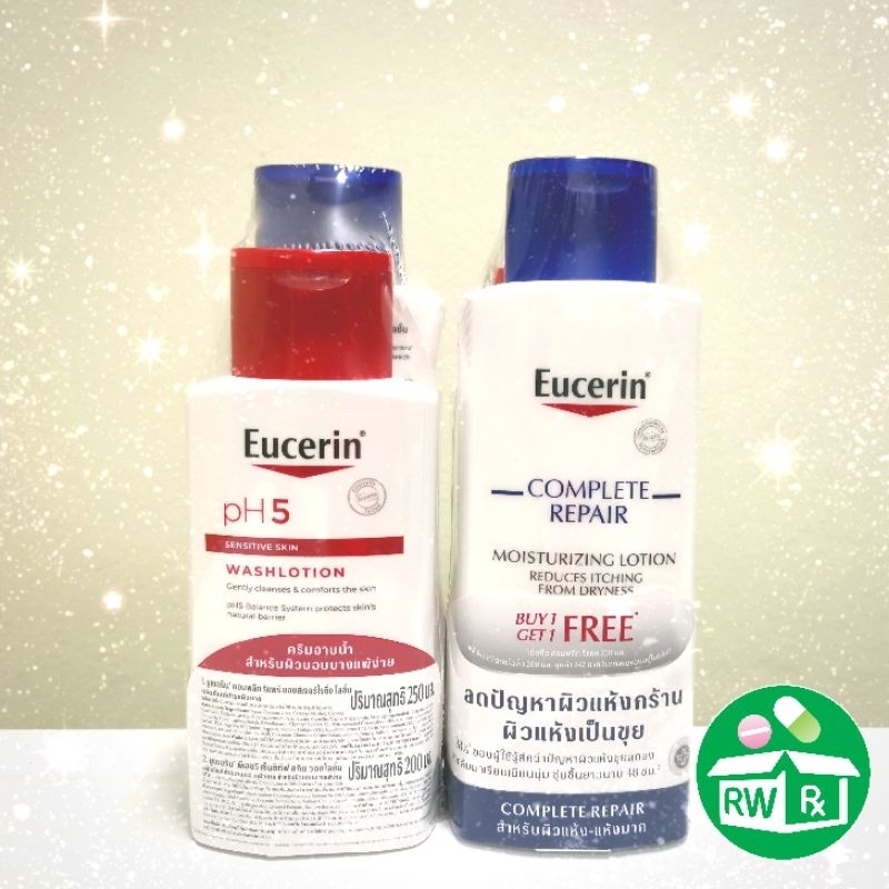 *แพ็คสุดคุ้ม Exp.9/26* Eucerin Complete Repair Moisture Lotion ฝาน้ำเงิน 250ml. 1ขวด + pH5 washlotion 200 ml 1ขวด