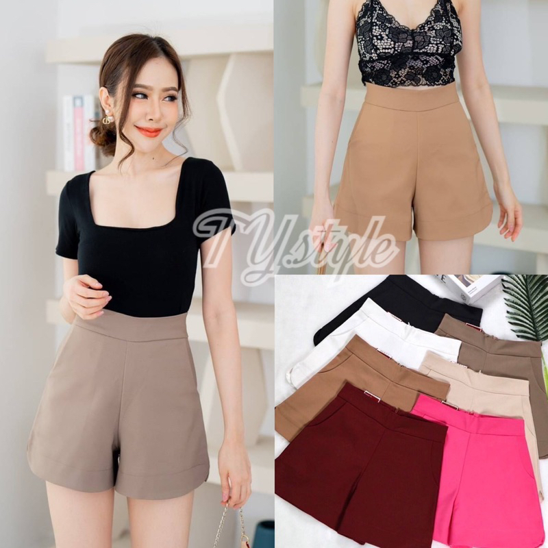 PT closets ♡ กางเกงขาสั้น งานซิปหลัง ขาเว้า หน้าเรียบ กระเป๋า 2 ข้าง #TB030
