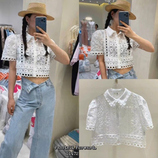 🇰🇷New🇰🇷  Korea laced cropped top มาใหม่น่ารักมากกกก เสื้อลูกไม้ฉลุครอป ดีเทล แต่งลูกไม้กลมสุดหรูแนะนำ