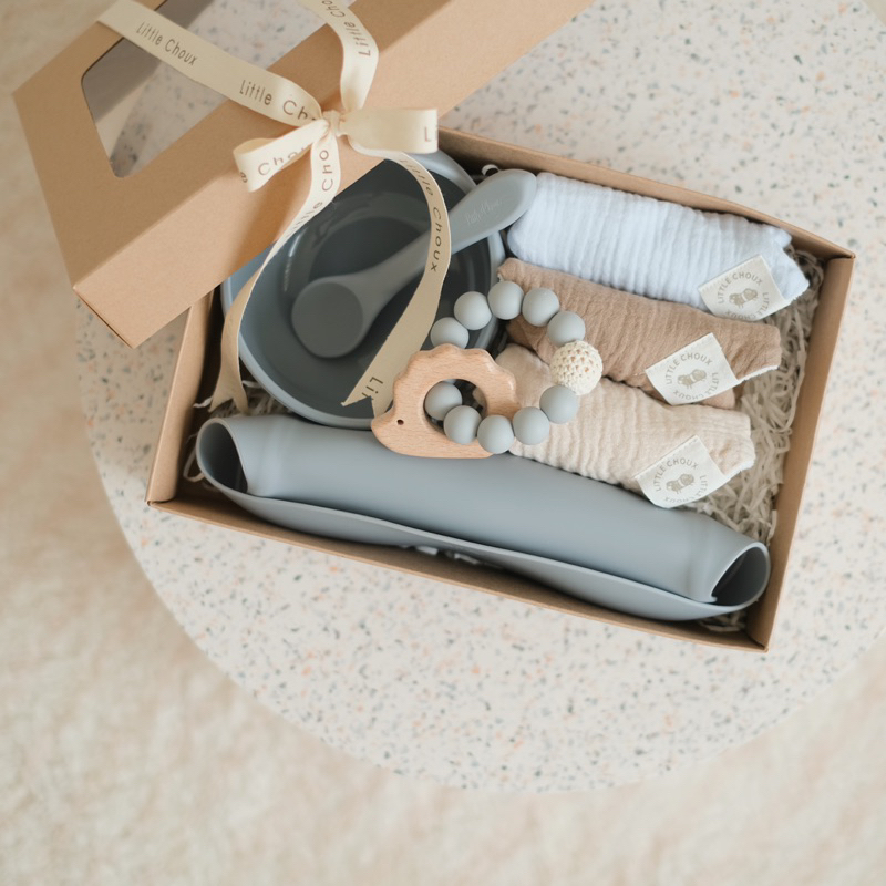 Baby gift set (small size) กิ๊ฟเซ็ต ชุดเล็ก แบบผ้าซับน้ำลาย สีฟ้า