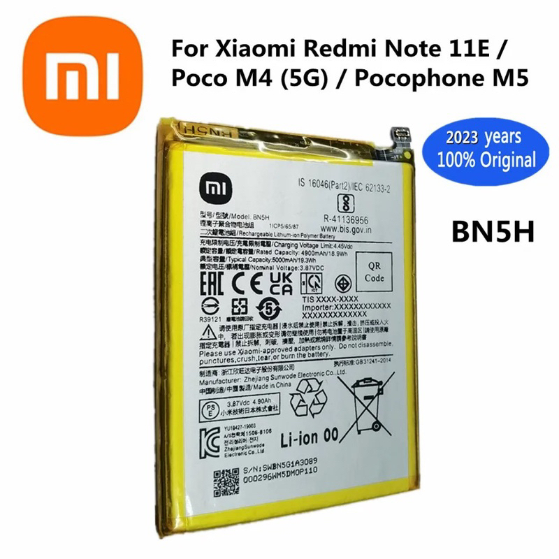 แบตเตอรี่ BN5H 5000mAh 2023 100% ของแท้สำหรับ Note11E Xiaomi redmi/poco M4 5g/pocophone M5แบตเตอรี่ชาร์จได้คุณภาพสูง