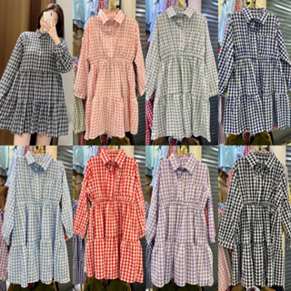 scott mini dress คอปก มินิเดรส ลายสก็อต เดรสสั้นลุคเกาหลี