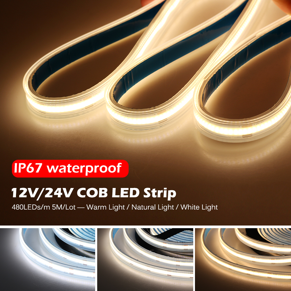 ไฟเส้น LED COB IP68 กันน้ำ 12V/24V COB  LED BAR 480LEDS/M  10W/M   5M/ชุด  3000K/4000K/6000K  บ้านตกแต่งบ้านแสงห้องนอน
