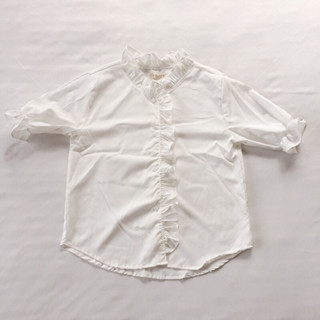 เสื้อสีขาว คอระบาย คอปีน แขนสั้น แขนตุ๊กตา แขนพอง แขนจั๊ม ผ้าไหมอิตาลี