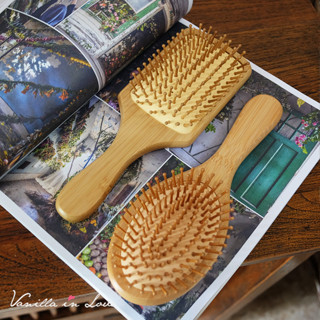 HB02 แปรงหวีผม นวดหนังศรีษะ Hair Brush ด้ามไม้ไผ่ ขนาดใหญ่