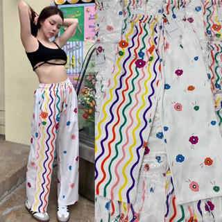 Printed summer pant🌤️🌈🌸(350฿ฟรีส่ง) กางเกงขายาว พิมพ์ลวดลายสดใส เนื้อผ้าดีมีน้ำหนัก ทรงสวยมากๆคะ valen