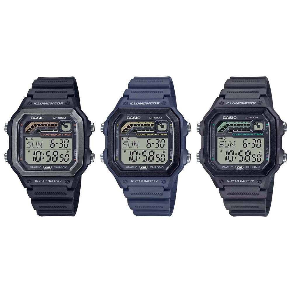 Casio Standard นาฬิกาข้อมือผู้ชาย สายเรซิ่น รุ่น WS-1600,WS-1600H(WS-1600H-1A,WS-1600H-2A,WS-1600H-8