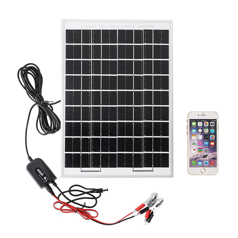แผงโซลาร์เซลล์พร้อมสายยาว3เมตร mono solar cell 21V 10W/20W/30W/50W ชาร์จแบตมือถือได้แถมขาหนีบชาร์จแบต12Vได้ด้วย กันน้ำ