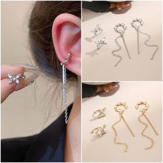 ( มี 2 สี ) ต่างหูหนีบ ผีเสื้อคริสตัล ห้อยโซ่ • Crystal Butterfly Ear Cuff