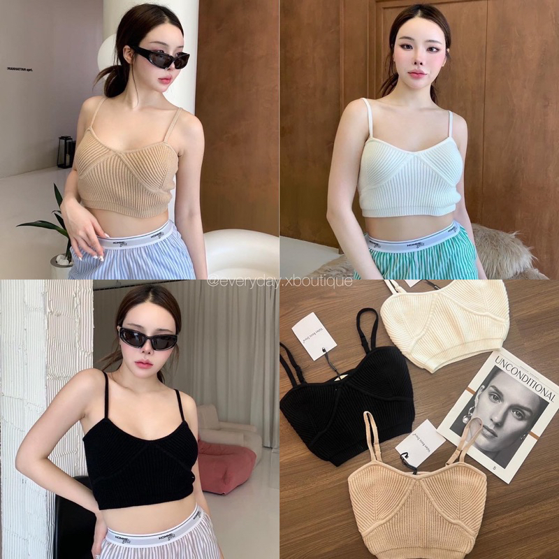 Basic knitting crop bra (320฿ฟรีส่ง) เสื้อครอปบราสายเดี่ยวไหมพรม ตัวสายปรับได้ เนื้อผ้าทอนุ่มมากๆๆ ทรงสวย valen