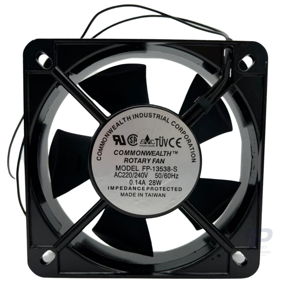 FP-13538-S ยี่ห้อ Commonwealth พัดลมระบายอากาศ ขนาด 5 นิ้ว 135x135x38mm 220/240VAC 0.14A 28W (รับประกันสินค้า 6 เดือน)