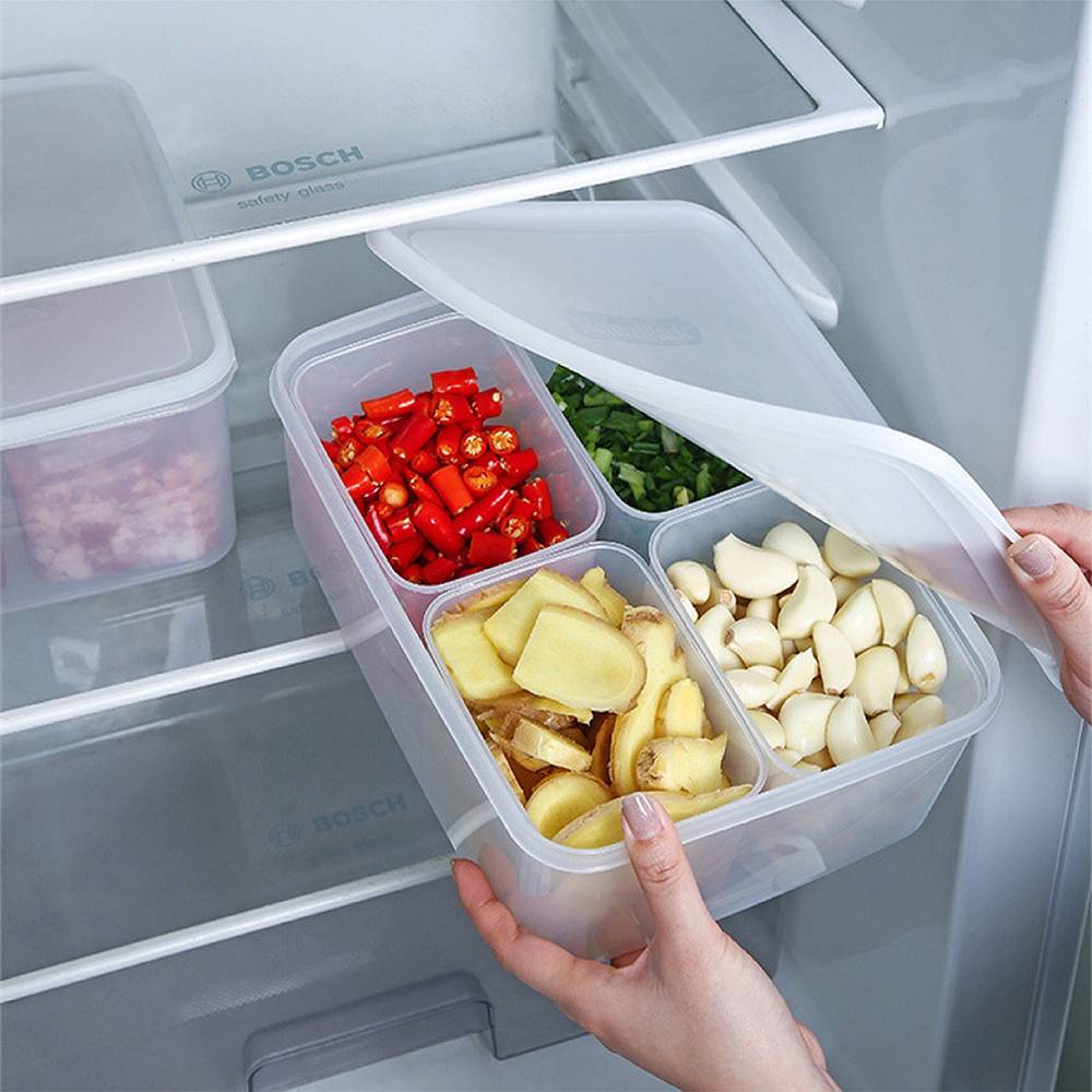 🥬️ กล่องเก็บอาหาร แยกช่อง 4 ช่อง ขนาด 27x20.5x10.5 cm พร้อมฝาปิด 🥕 กล่องแยกอาหาร กล่องเก็บอาหารในตู้เย็น กล่องถนอมอาหาร - รูปที่ 4
