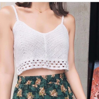 SGH0155 เสื้อครอปท็อปลําลอง ผ้าถัก ปักลาย สายเดี่ยว