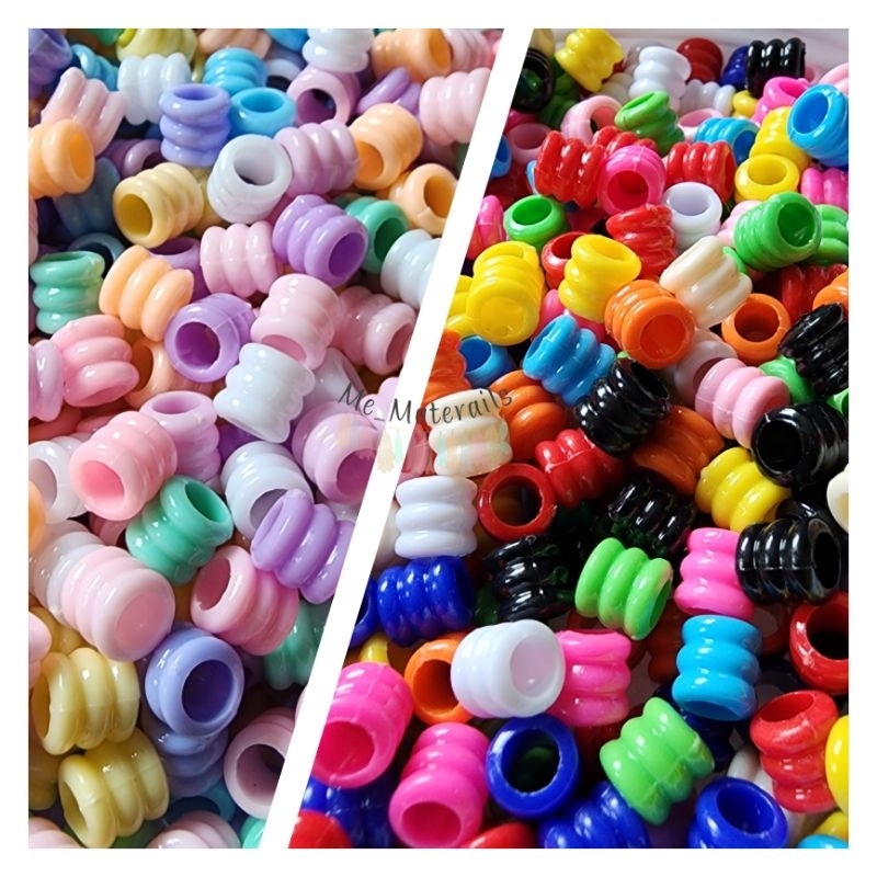 ลูกปัดตัวหนอน ใช้สำหรับตกแต่ง ปรับสายคล้องแมส คละสีพาสเทล คละสีสด  แพค 100ชิ้น ลูกปัดรูใหญ่