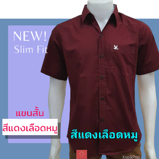 เสื้อเชิ้ตคอปกแขนสั้น สีแดงเลือดหมู