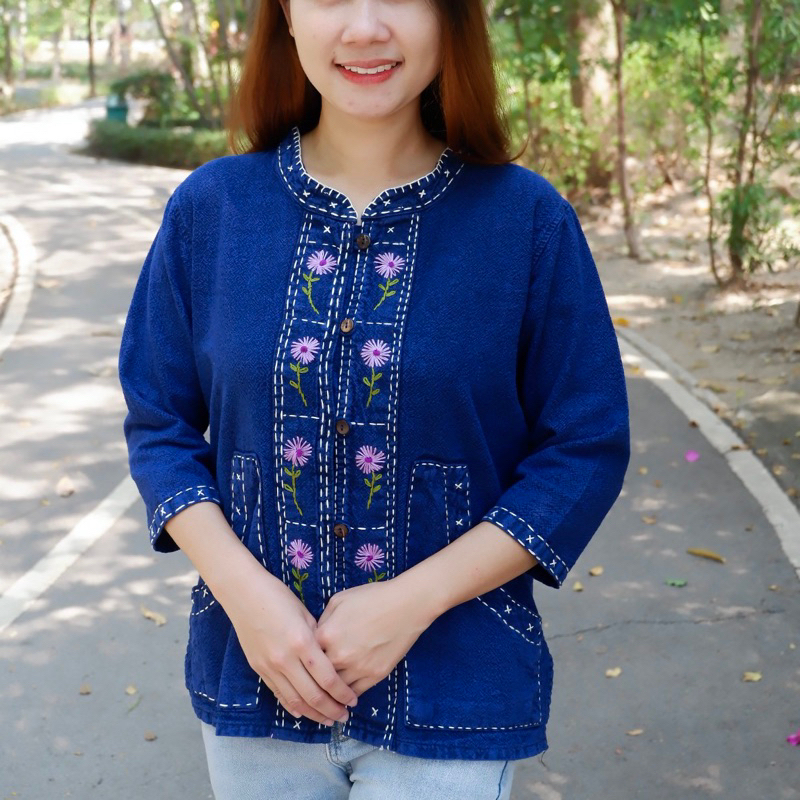เสื้อหม้อฮ่อมฟอกนิ่มแขนสามส่วน🪻อก38-50“💜มาใหม่💜ใส่สบายงานจริงสวย