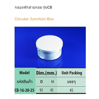 CB16-20-25กล่องพักสายกลม  สีขาว Circular Junction Box ยีห้อPRi