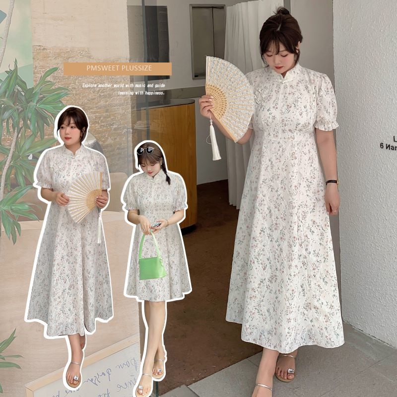 [ อกถึง 50" ] : PMP2154 : พรีออเดอร์ เสื้อผ้าไซส์ใหญ่ คนอ้วน สาวอวบ ชุดเดรสกี่เพ้า กี่เพ้าแบบสั้น กี่เพ้าแบบยาว