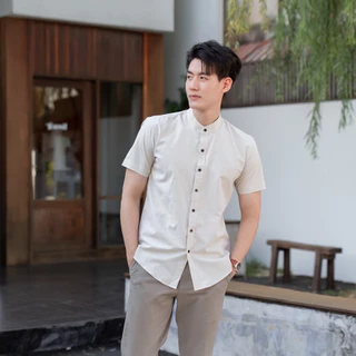 (16 สี) เสื้อเชิ้ตคอจีนแขนสั้น รุ่นกระดุมยาว ผ้า OXFORD (ไซต์ S-XXL) เสื้อผ้าผู้ชาย