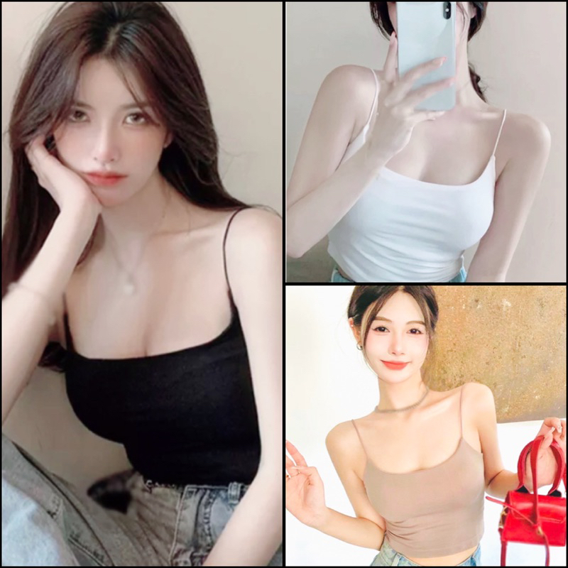 aimorn_shopเสื้อครอปสายเดี่ยว สายสปาเก็ตตี้ผ้า2ชั้น ใส่กระชับตัว(เนื้อผ้าเรยอนอย่างดี)