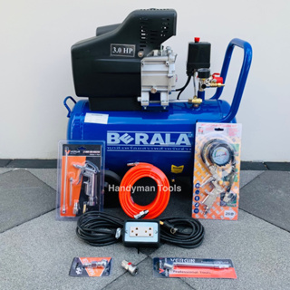 BERALA **รับประกัน 1 ปีเต็ม** ปั๊มลม ถังลม ปั้มลมโรตารี่ 50 ลิตร 3 แรงม้า รุ่น BL-50L+อุปกรณ์ 6 อย่าง+ปลั๊กพ่วง 10 เมตร