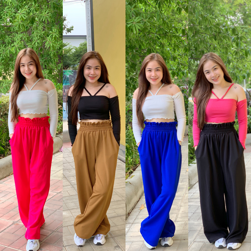 🌈 SpinnyHouse 🌈กางเกงเอวสูง กางเกงเก็บพุง มีประเป๋าข้าง ผ้าวูลเวฟ ขอบเอวหยัก เอวสูงปรี้ด อะตอม ซาลาเ