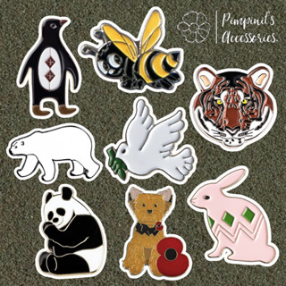 ʕ •ᴥ•ʔ ✿ พร้อมส่ง : เข็มกลัดเซ็ทเสือ,แพนด้า,เพนกวิ้นและผึ้ง | Tiger, Panda, Penguin &amp; Bee Enamel Brooch Pin Set.