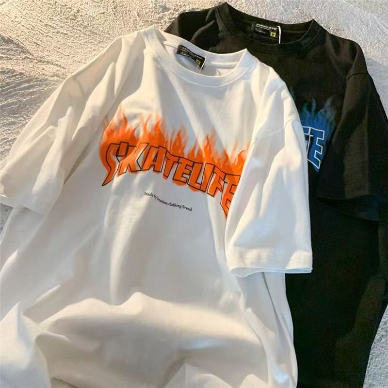 เสื้อยืดคู่รักชายหญิง oversize สไตล์เกาหลี แนวสตรีท ทรงหลวม เสื้อผ้าแฟชั่นวัยรุ่น สกรีนลายวินเทจเท่ ฮิปฮอป ผ้าดีใส่สบาย