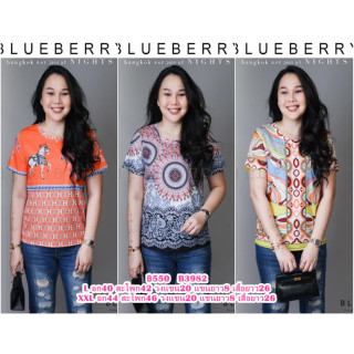 (อก40,44) B3982 BLUEBERRY NIGHTS เสื้อเชิ้ต คอกลม แขนสั้น ผ้ายืดโพลีเอสเตอร์ผสมเนื้อนุ่ม พิมพ์ลายทั้งตัวสีคมชัดสวยเป๊ะ