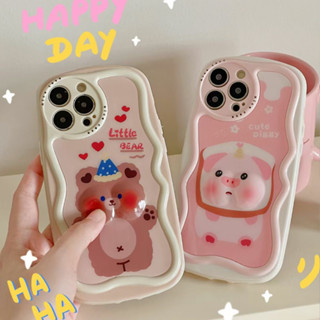 🎁ส่งของขวัญ🎁เคสไอโฟน สำหรับ 11 14 for iPhone Case 13 12 Pro Max น่ารัก สีชมพู ลูกหมู หมีน้อย กันกระแทก เคสนิ่ม เคสโทรศัพ