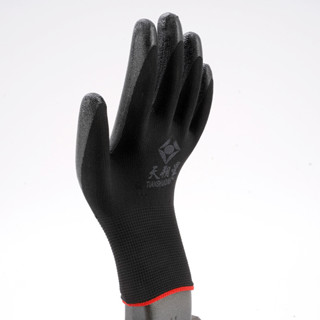 ถุงมือไนล่อนเคลือบ PU สีดำ เคลือบเต็มฝ่ามือ ถุงมือเคลือบพียู ถุงมือPU Nylon PU coated gloves