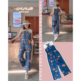 🌈🌿🌼🌸🌺💖💙🇰🇷 Jeans Floral Sleeveless Jumpsuit Long Pant